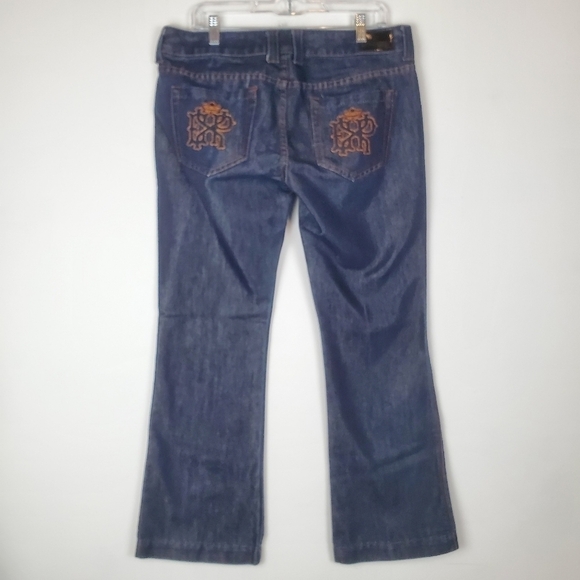 Express Jeans 12 Stella Bootleg Vintage Denim Metallic Sheen Embroidered Bootcut - Picture 1 of 12